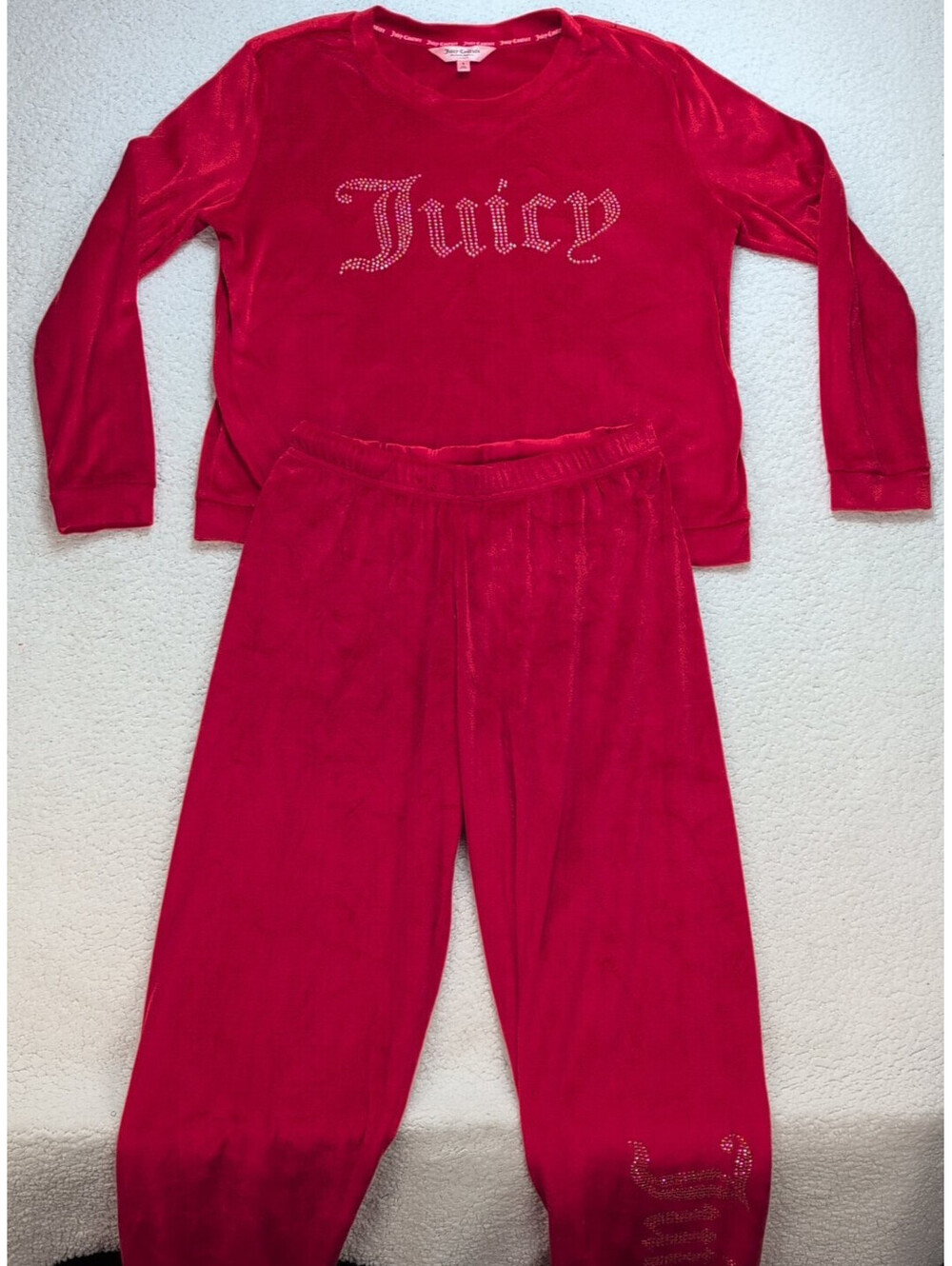 Juicy Couture Sleepwear Set Women's S Velour Rhinestone Logo Red